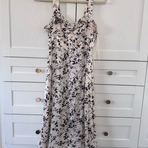 Zara, Floral Ruffle-Trim Midi Slip Dress in Cream and Black